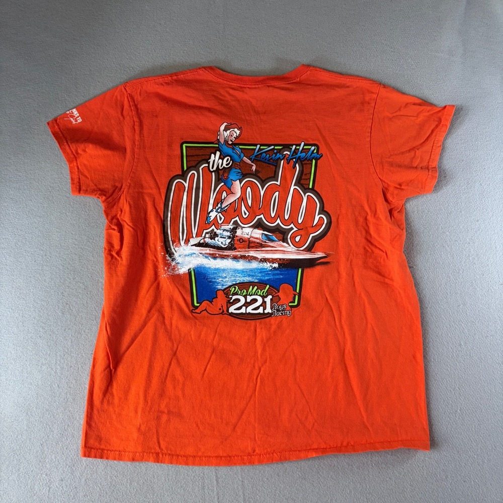 Gildan‎ The Woody Roys Racing Pro Mod 221 Boat Racing Graphic T-Shirt Orange L
